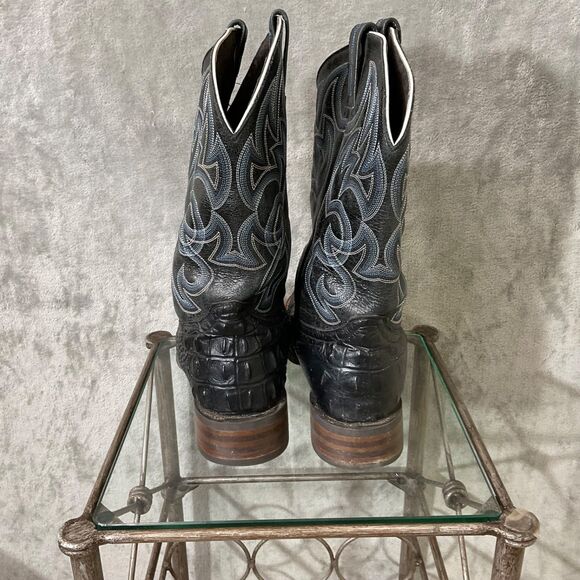 Cavender’s  leather wide Caiman print Cowboy boots Men\'s 10-1/2 EE Black Sq. Toe